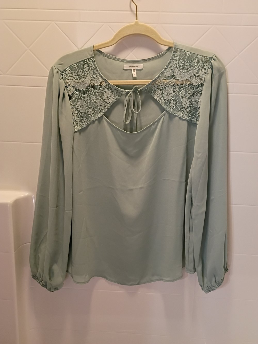 Maurices Sage Green Lace Yoke Long Sleeve Top